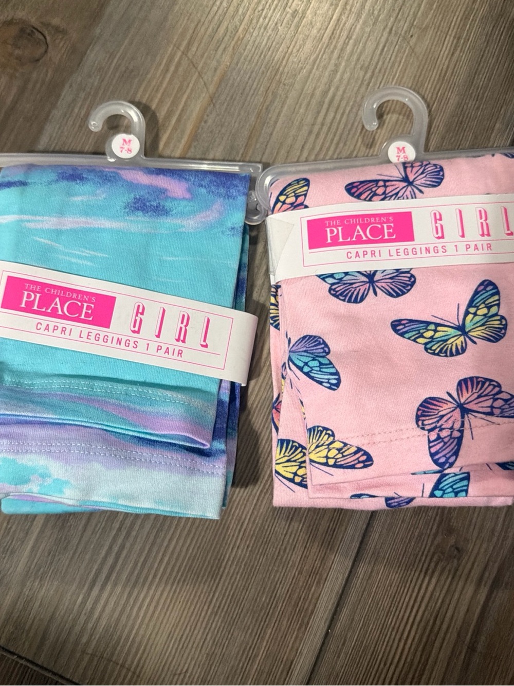 Girls 7/8 The Children's Place Capri Leggings - Pink Butterfly & Aqua Tie-Dye